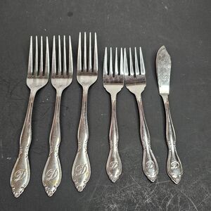 Vtg Customcraft CUS11 Stainless Steel Asst Flatware Set of 6 Forks Butter Knife